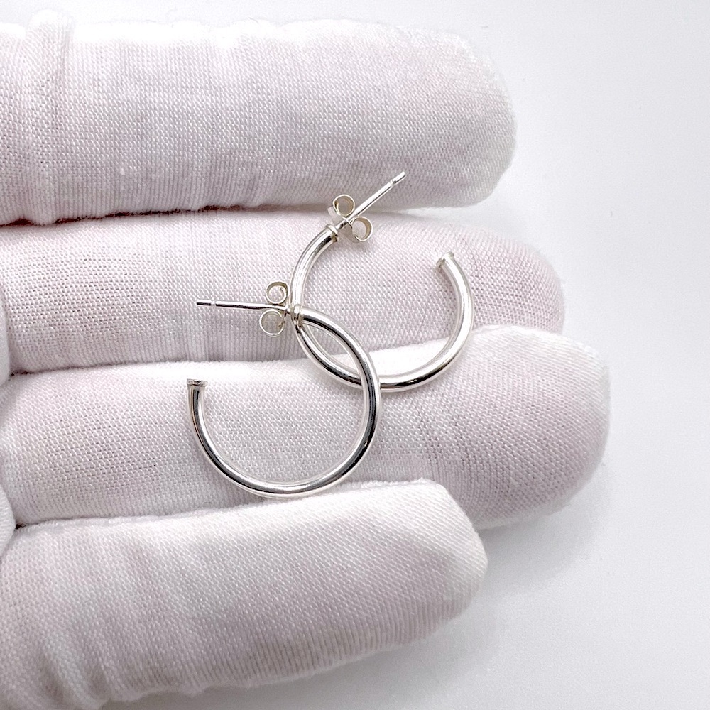 .925 Sterling Silver 19mm x 2mm Post Hoop Earrings - Picture 2 of 15